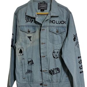 Denim Graffiti Tattoo Art Jacket Brooklyn Cloth Street Skater Punk Rock Sk8 LG